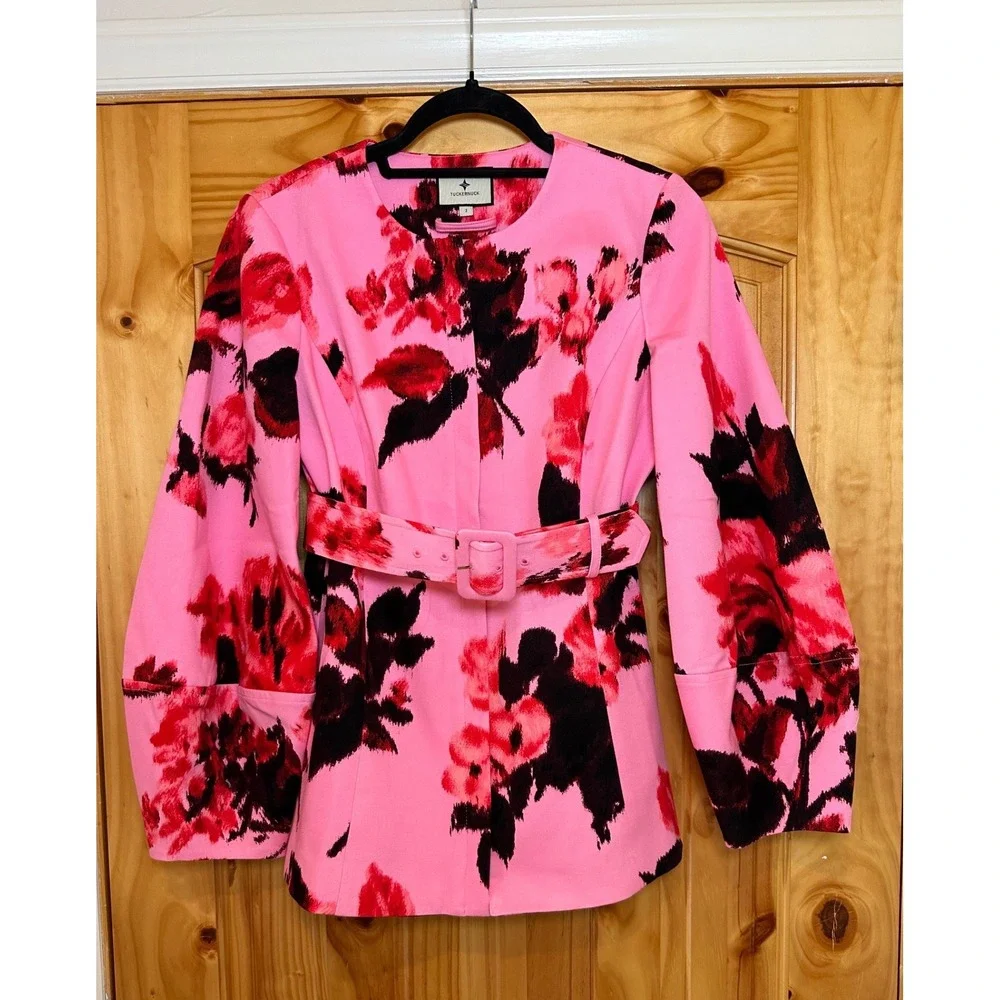 Tuckernuck Cerise Blossom Long Sleeve‎ Rhoda Tunic Top Pink Red Floral Belted 2